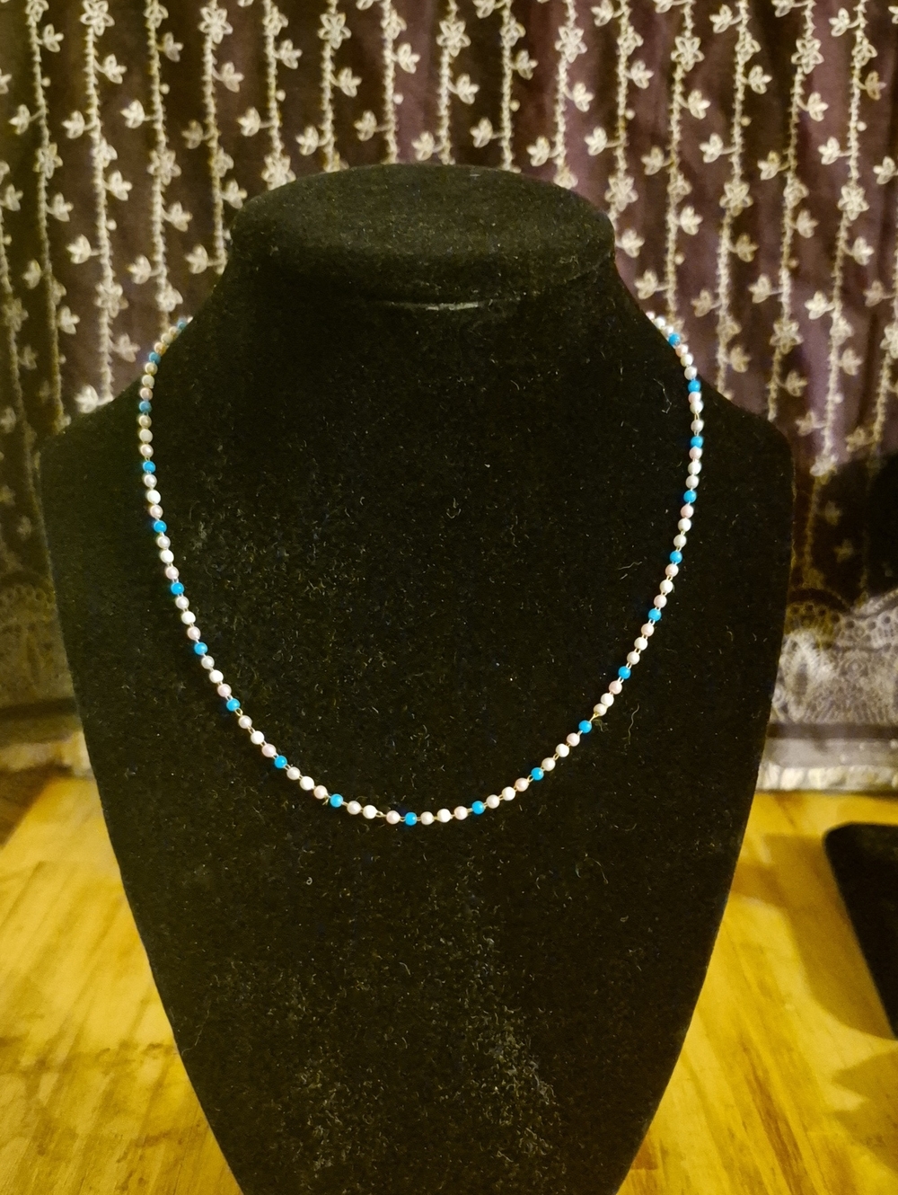Delicate Blue and White Beaded Necklace - Women's Jewelry